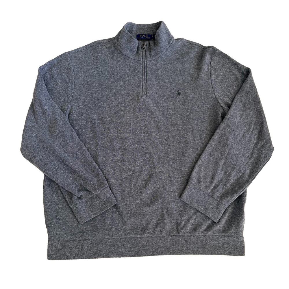 Polo Ralph Lauren Logo Grey 1/4 Zip Sweater Mens XL EUC